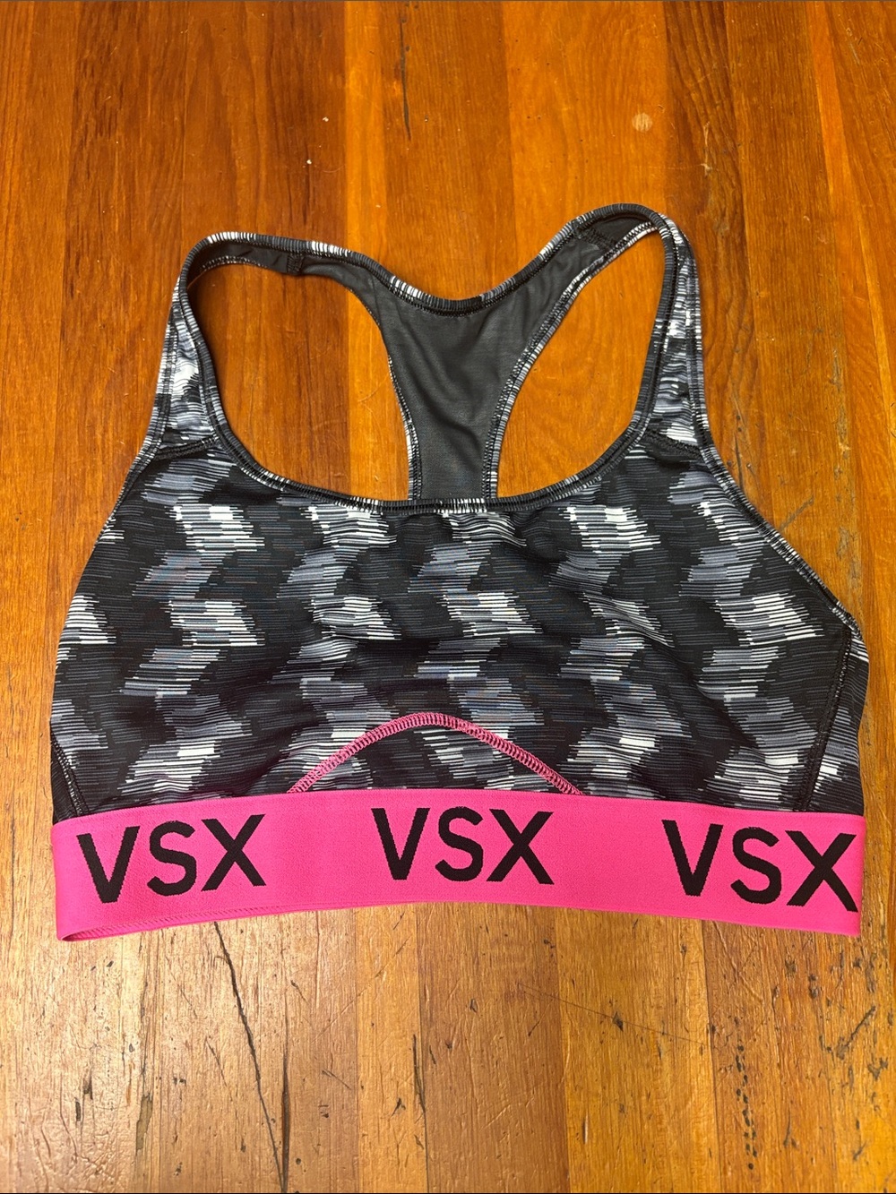 VSX Black & Hot Pink Patterned Racerback Sports Bra